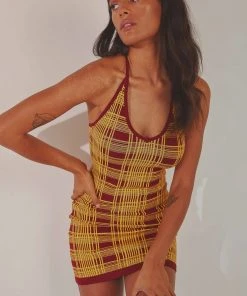 Peppermayo California Cool Knit Mini Dress - Yellow Brown