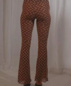 Peppermayo Exclusive New & Most Loved Night Fever Flare Mesh Pant - Choc Warped Check