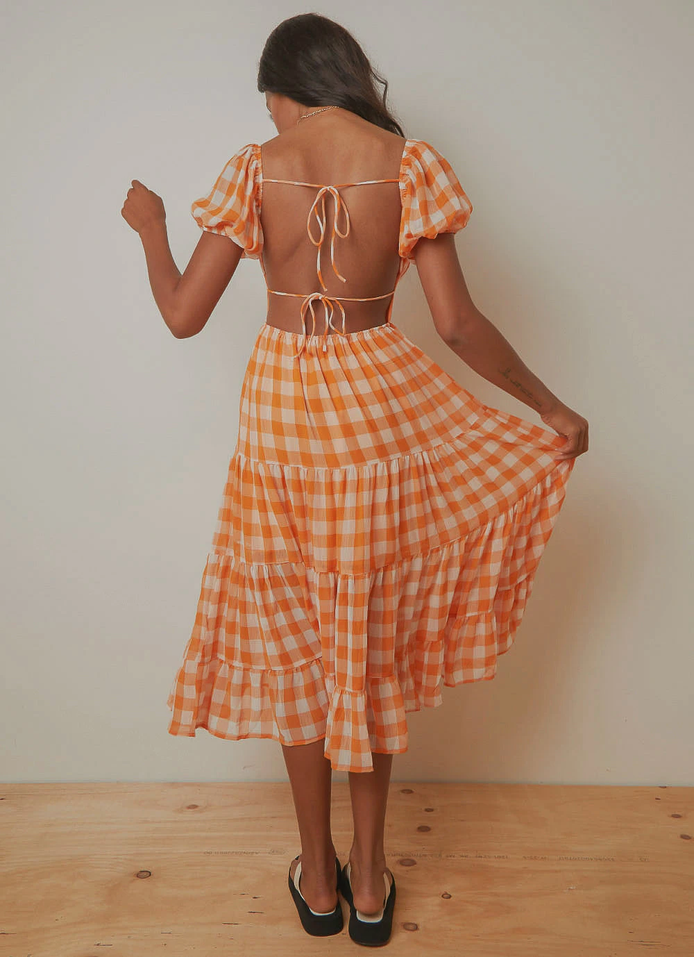 Peppermayo Blissful Midi Dress - Orange Check Peppermayo Blissful Midi Dress - Orange Check
