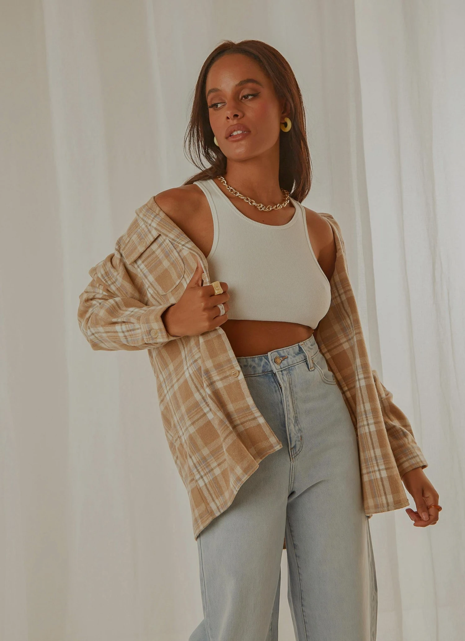 Peppermayo Exclusive New & Most Loved Day Trip Oversized Flannel Shirt - Beige Check 4 Peppermayo Exclusive New & Most Loved Day Trip Oversized Flannel Shirt - Beige Check