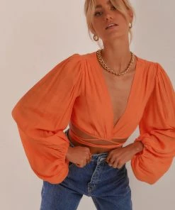 Peppermayo New & Most Loved Farrah Tie Front Crop Top - Orange