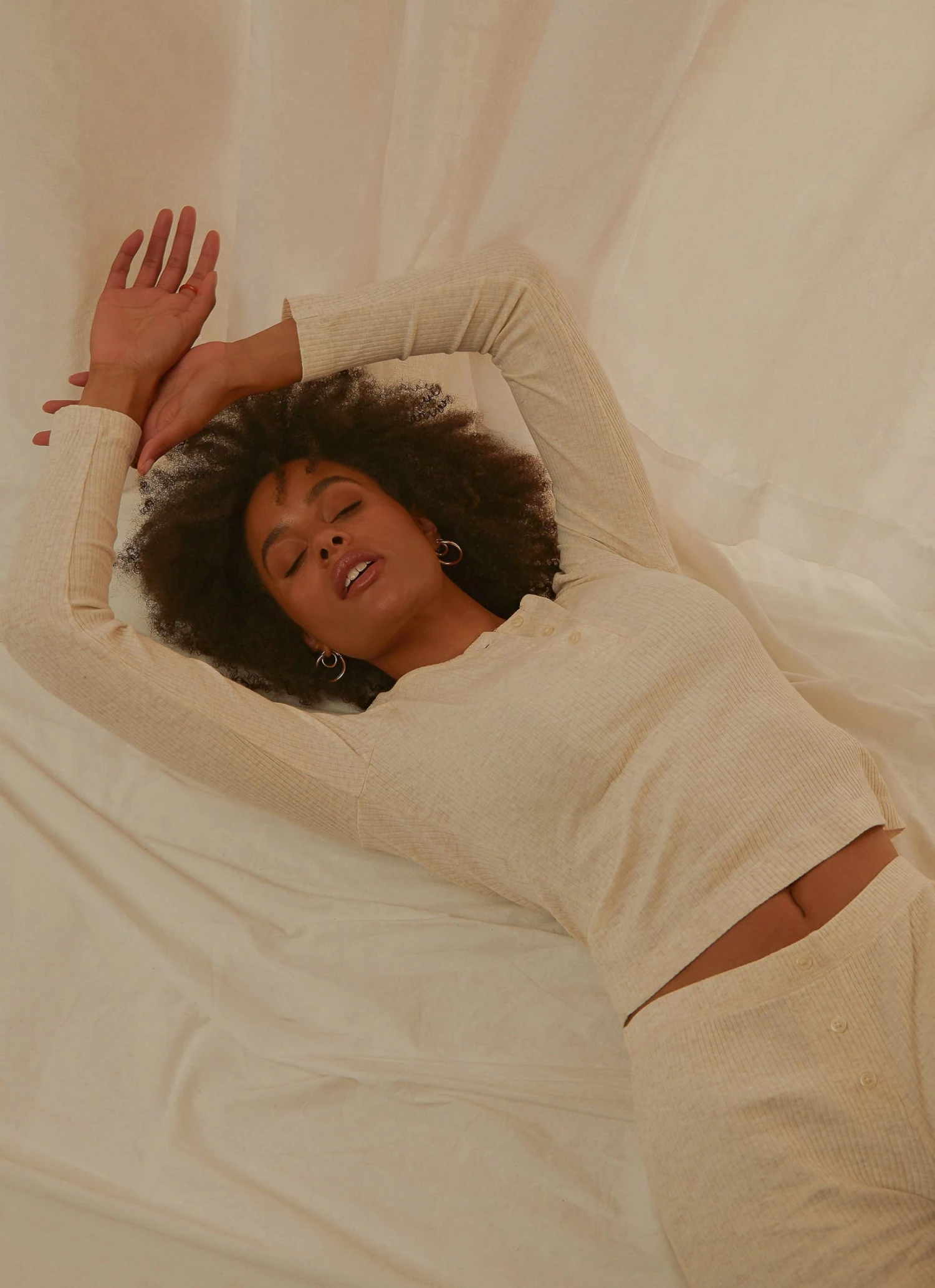 Nude Lucy Nude Ribbed Lounge LS Tee - Cream Marle New & Most Loved 4 Nude Lucy Nude Ribbed Lounge LS Tee - Cream Marle New & Most Loved