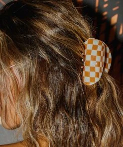 Peppermayo Saturday Style Hair Clip - Orange Check New & Most Loved
