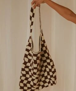 Peppermayo Exclusive New & Most Loved Venice Beach Knit Bag - Choc Brown Check