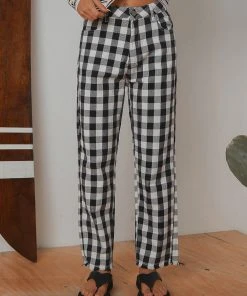 Afends New & Most Loved Gingham Twill Shelby Wide Leg Pant - Black/ White 9 Afends New & Most Loved Gingham Twill Shelby Wide Leg Pant - Black/ White