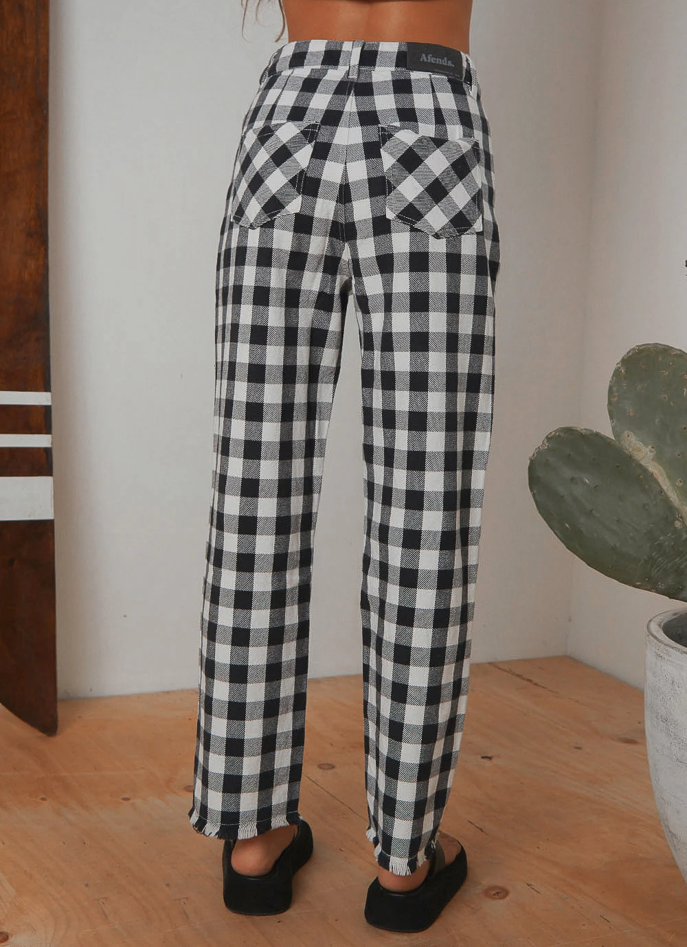 Afends New & Most Loved Gingham Twill Shelby Wide Leg Pant - Black/ White 7 Afends New & Most Loved Gingham Twill Shelby Wide Leg Pant - Black/ White