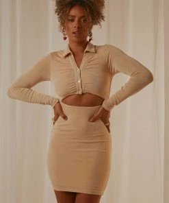 Peppermayo Elena Long Sleeve Mini Dress - Beige 4 Peppermayo Elena Long Sleeve Mini Dress - Beige