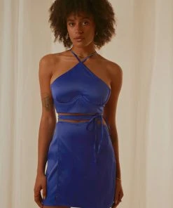 Peppermayo Exclusive Driving Force Crop Top - Cobalt New & Most Loved