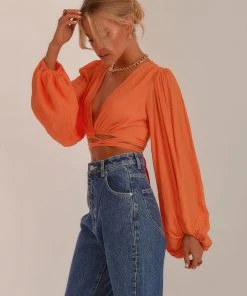 Peppermayo New & Most Loved Farrah Tie Front Crop Top - Orange
