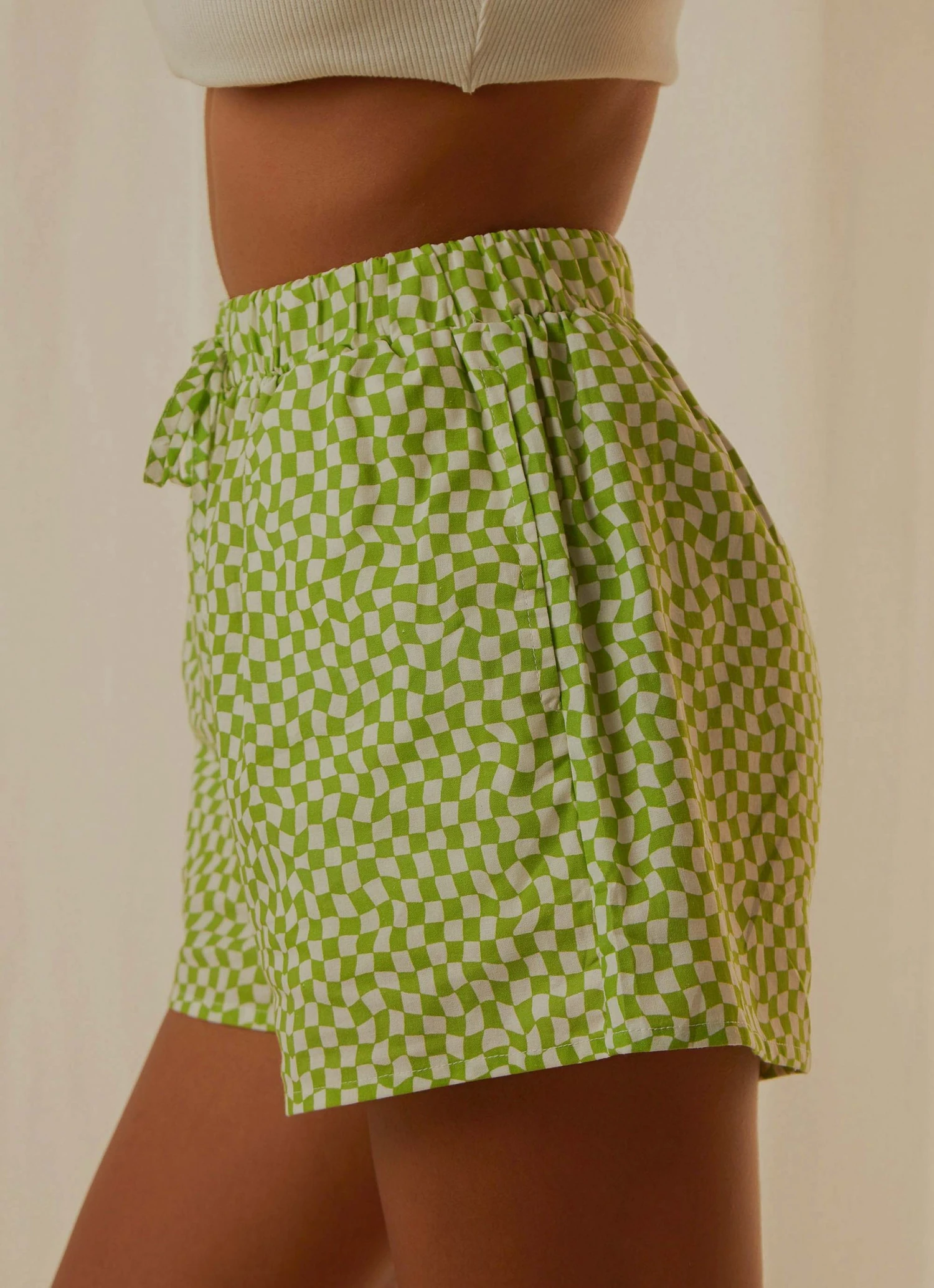 Peppermayo Exclusive Seventies Groove Shorts - Lime Warp Check 7 Peppermayo Exclusive Seventies Groove Shorts - Lime Warp Check