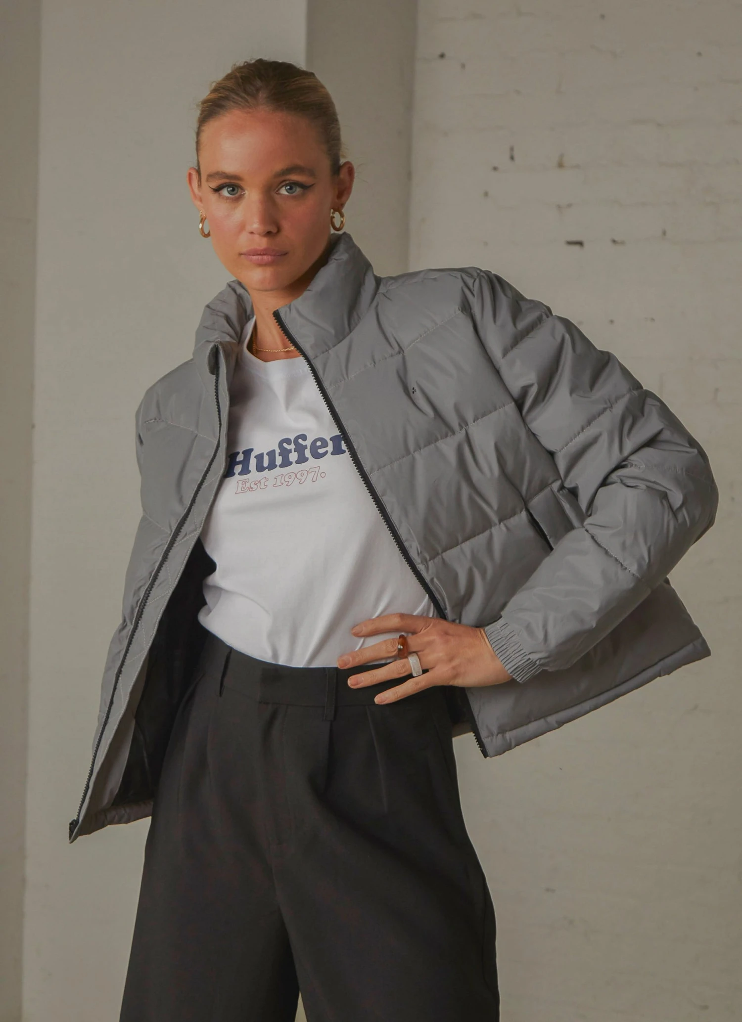 Huffer Womens Track Puffer Jacket - Reflective 4 Huffer Womens Track Puffer Jacket - Reflective