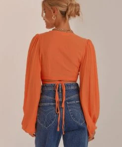 Peppermayo New & Most Loved Farrah Tie Front Crop Top - Orange