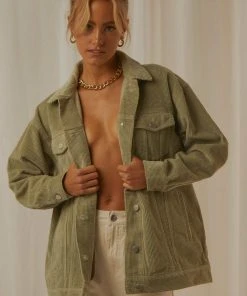 Nude Lucy Binx Longline Cord Jacket - Washed Sage