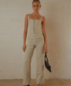 Peppermayo Exclusive Mia Suit Pants - Stone Pinstripe