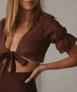 Peppermayo Exclusive Luxembourg Linen Crop Top - Choc Brown 9 Peppermayo Exclusive Luxembourg Linen Crop Top - Choc Brown