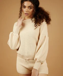 Peppermayo Fine Line Knit Jumper - Beige New Tops