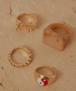 Peppermayo New & Most Loved Pick It Up Ring Set - Gold Red