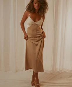Peppermayo Exclusive New & Most Loved Kamala Contrast Maxi Dress - Champagne And Ivory