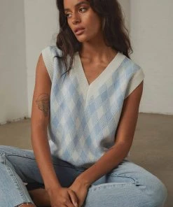 Peppermayo Young Forever Knit Vest - Blue Check New & Most Loved