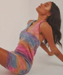 Peppermayo Perfect Sunrise Mini Dress - Pink/ Green Stripe