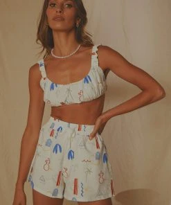 Peppermayo Exclusive New & Most Loved Strolls In Europe Linen Crop - Santorini