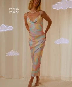 Peppermayo Exclusive Art Films Cowl Maxi Dress - Pastel Wave