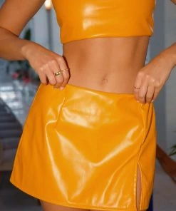 Peppermayo Exclusive New & Most Loved Sao Paulo Mini Skirt - Tangerine PU
