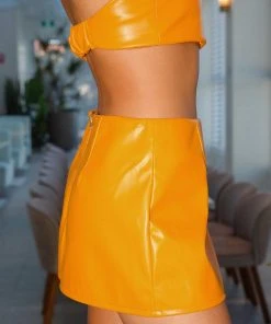 Peppermayo Exclusive New & Most Loved Sao Paulo Mini Skirt - Tangerine PU