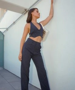 Peppermayo Exclusive New & Most Loved Hollywood Boulevard Vest Crop - Pinstripe- Pre-Order