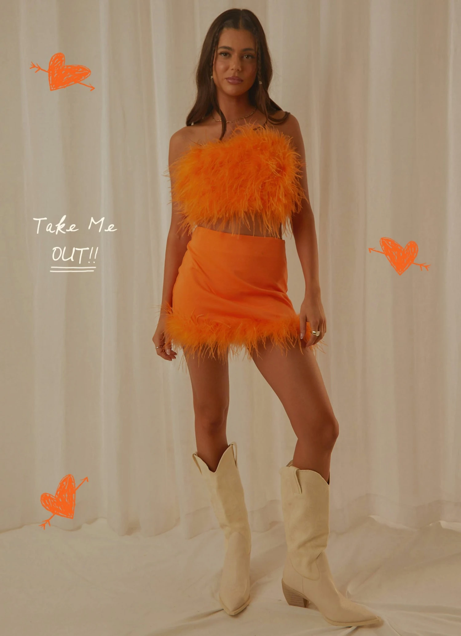 Peppermayo Exclusive The Night Is Ours Feather Crop Top - Tangerine New & Most Loved 3 Peppermayo Exclusive The Night Is Ours Feather Crop Top - Tangerine New & Most Loved