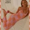 Peppermayo Exclusive Cali Sweetheart Knit Maxi Dress - Pink And Orange Checkers