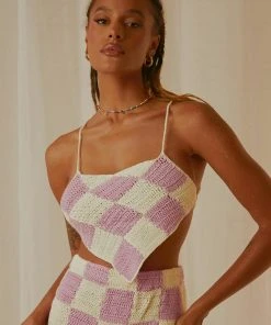 Peppermayo Exclusive Cancun Crochet Halter Top - Lilac Check New & Most Loved