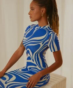 Peppermayo Exclusive Into The City Mesh Maxi Dress - Cobalt Marble