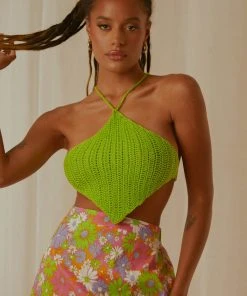 Peppermayo Exclusive Summer Crush Crochet Halter Top - Lime Green New & Most Loved