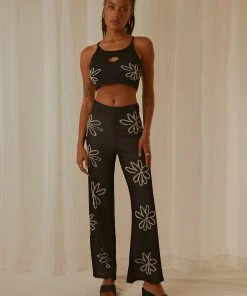 Peppermayo Floral Takeover Knit Pants - Black New & Most Loved