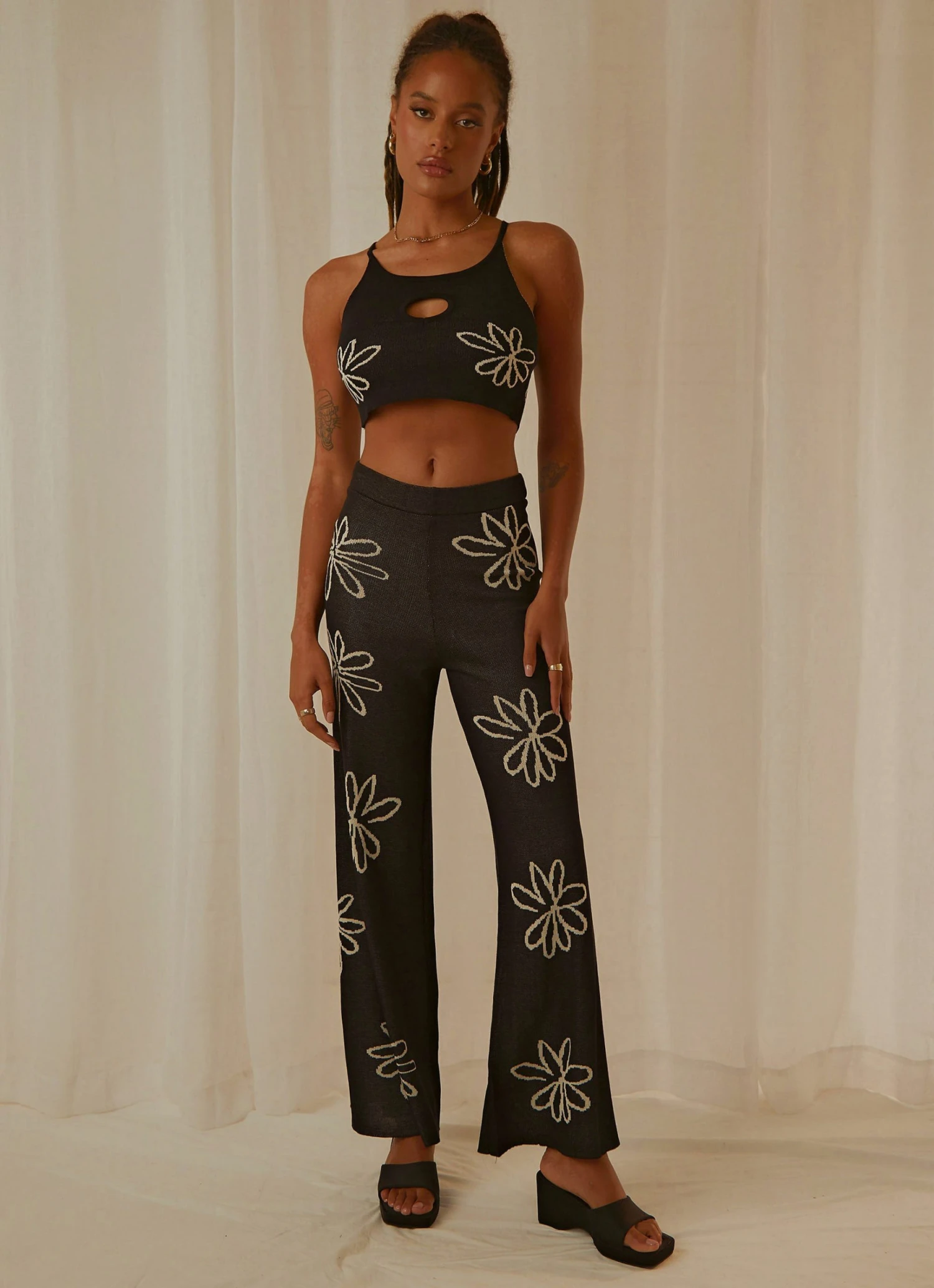 Peppermayo Floral Takeover Knit Pants - Black New & Most Loved 3 Peppermayo Floral Takeover Knit Pants - Black New & Most Loved