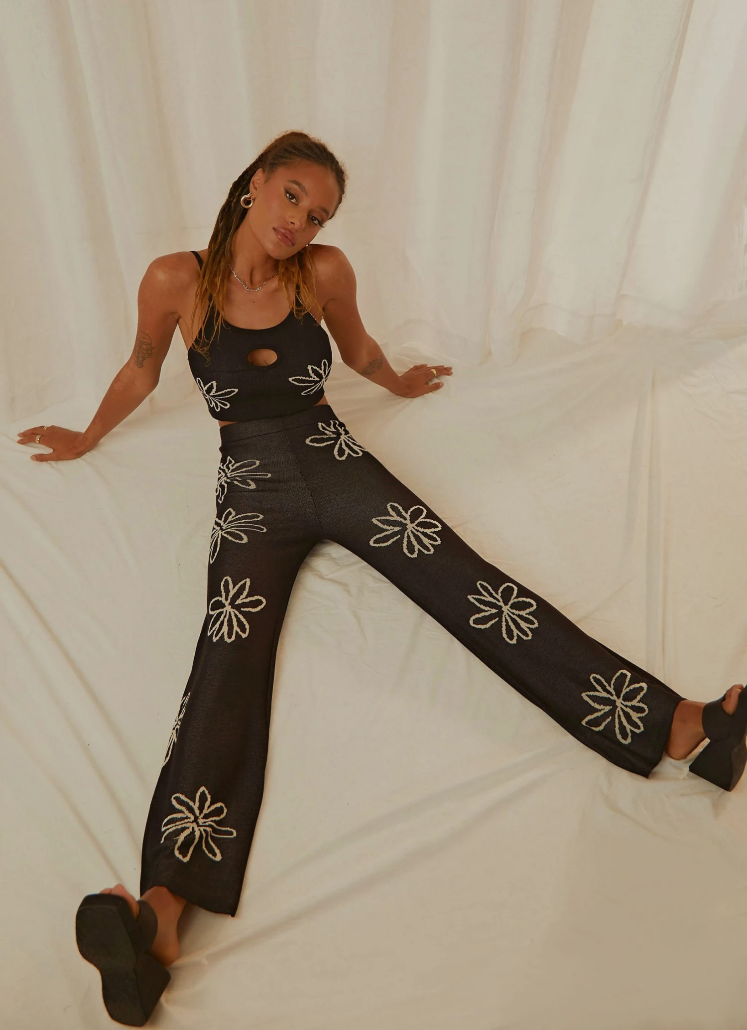 Peppermayo Floral Takeover Knit Pants - Black New & Most Loved 4 Peppermayo Floral Takeover Knit Pants - Black New & Most Loved