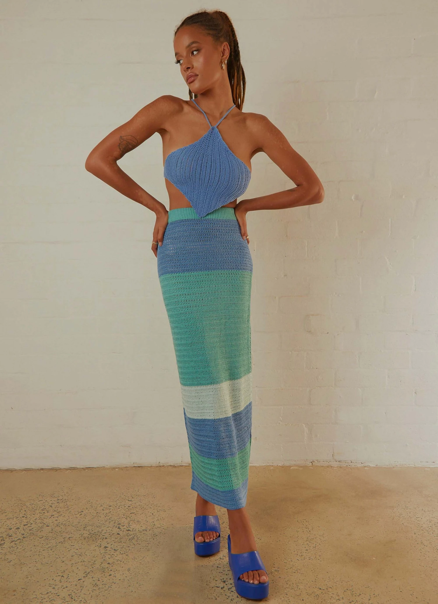Peppermayo Exclusive Sand Dunes Crochet Maxi Skirt - Azure Stripe 5 Peppermayo Exclusive Sand Dunes Crochet Maxi Skirt - Azure Stripe