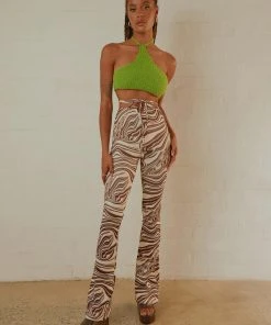 Peppermayo New & Most Loved Elena Flare Pants - Brown Swirl Print