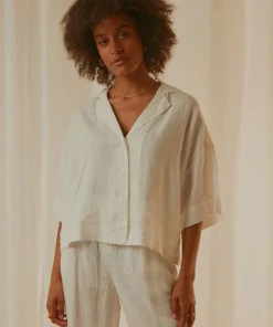 Nude Lucy Nude Linen Lounge Shirt - White New Tops 14 Nude Lucy Nude Linen Lounge Shirt - White New Tops