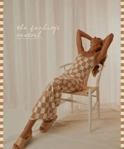 Peppermayo Exclusive New & Most Loved Cali Sweetheart Knit Maxi Dress - Warped Beige Check