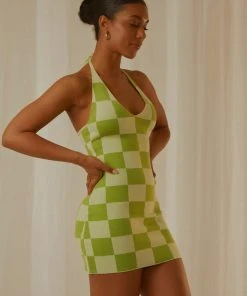 Peppermayo Exclusive New & Most Loved The Groove Knit Halter Dress - Lime Checkers 5 Peppermayo Exclusive New & Most Loved The Groove Knit Halter Dress - Lime Checkers