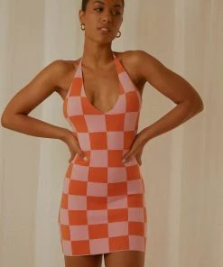 Peppermayo Exclusive The Groove Knit Halter Dress - Pink And Orange Checkers 6 Peppermayo Exclusive The Groove Knit Halter Dress - Pink And Orange Checkers