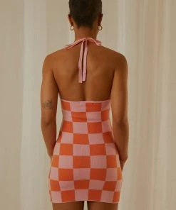 Peppermayo Exclusive The Groove Knit Halter Dress - Pink And Orange Checkers 5 Peppermayo Exclusive The Groove Knit Halter Dress - Pink And Orange Checkers