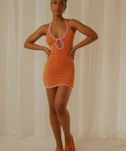 Peppermayo Exclusive Stardust Halter Mini Dress - Orange