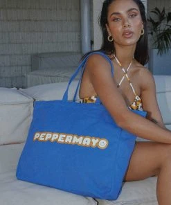 Peppermayo Exclusive Serotonin Canvas Tote - Cobalt Blue New & Most Loved