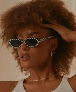Peppermayo Poolside Mimosas Sunglasses - Black And Whiter White Check