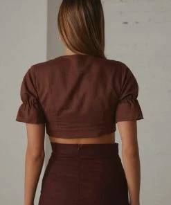 Peppermayo Exclusive Luxembourg Linen Crop Top - Choc Brown 11 Peppermayo Exclusive Luxembourg Linen Crop Top - Choc Brown