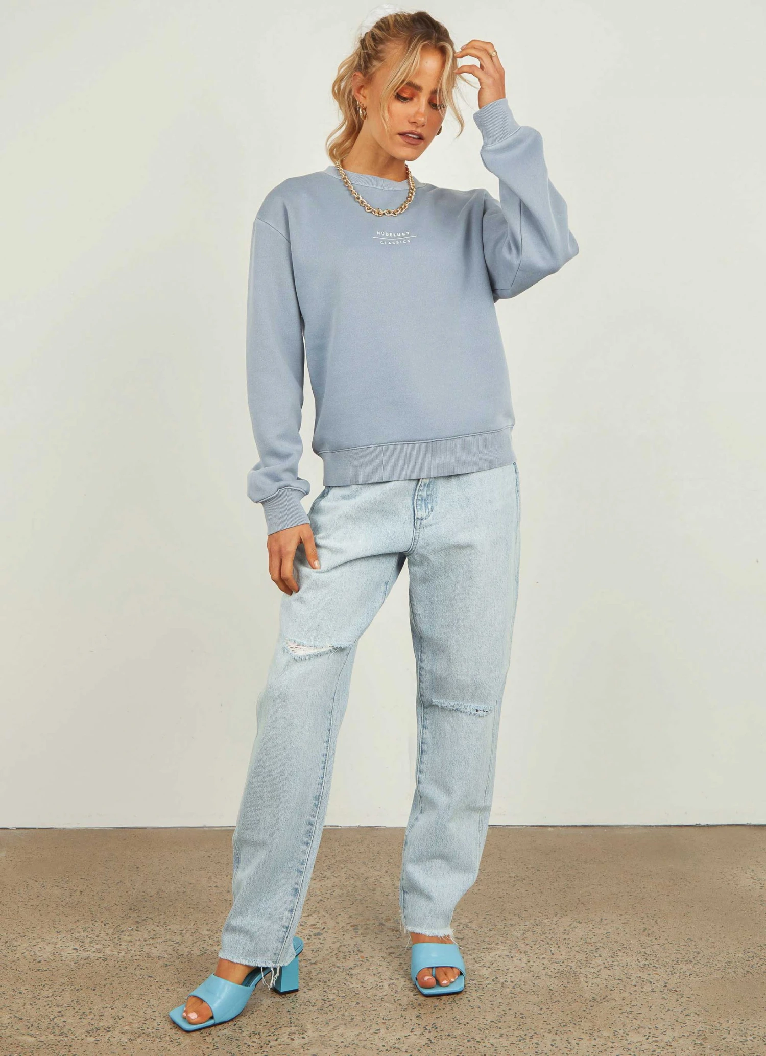 Nude Lucy Nude Classics Slogan Sweat - Denim Blue New & Most Loved 5 Nude Lucy Nude Classics Slogan Sweat - Denim Blue New & Most Loved