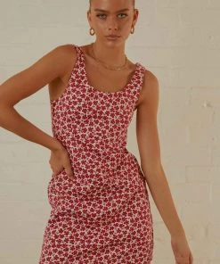 Afends Madeline Hemp Printed Mini Dress - Red New & Most Loved